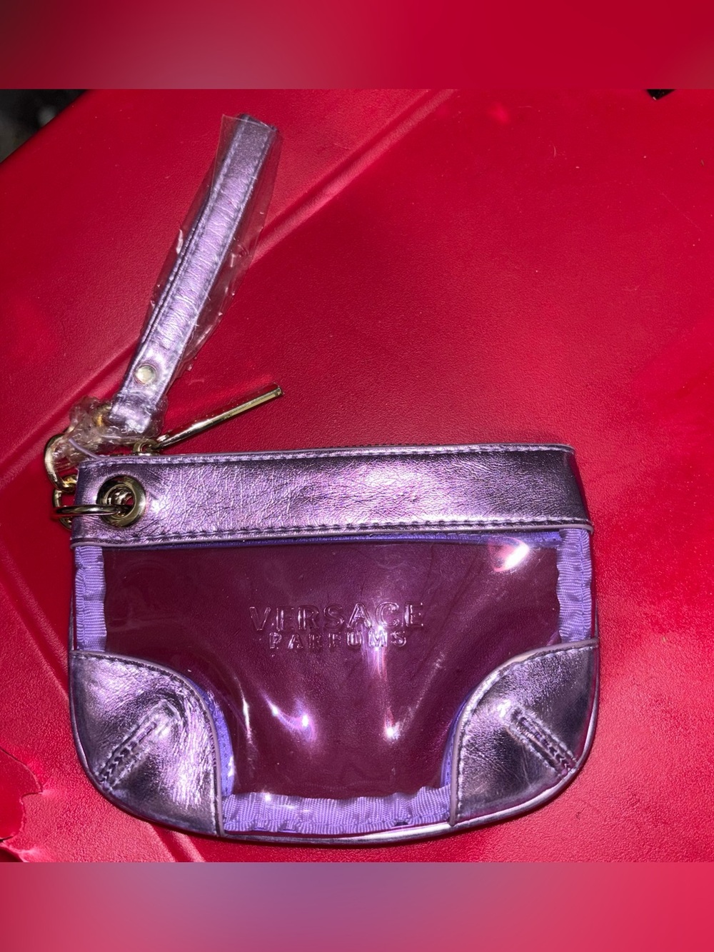 Versace Metallic Lilac Wristlet Clutch